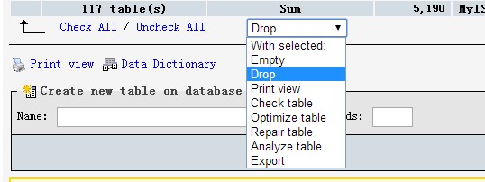 如何通过PhpMyAdmin批量删除MYSQL数据库数据表