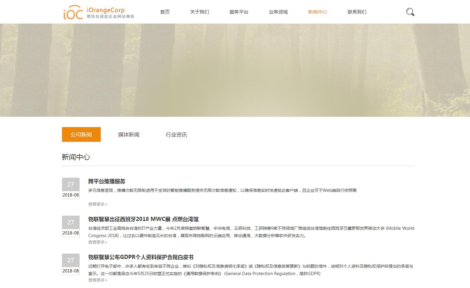 iOrangeCorp橙色自适应Phpcms企业网站模板