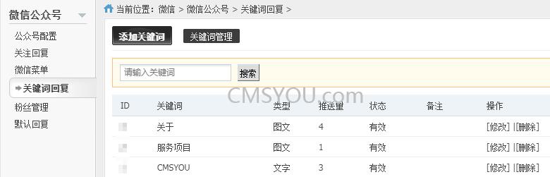 微信公众号关键词回复自定义